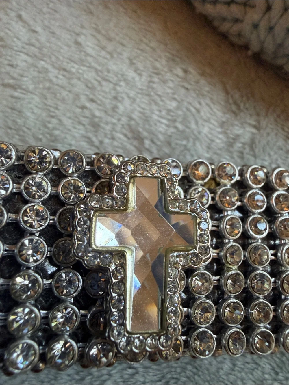 Nocona Belt Co. Rhinestone Western Buckle Belt with Cross Conchos Silver size 24